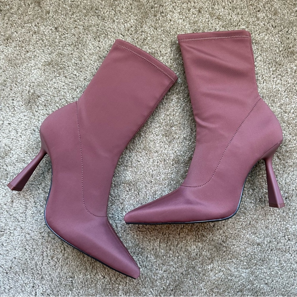 New Zara Pink Stretch Fabric Heeled Ankle Pointed Toe Boots 3102/111 Size 8 - Picture 6 of 7